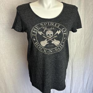 Lucky-brand Fender Collab Women's Grey and Black T-shirt